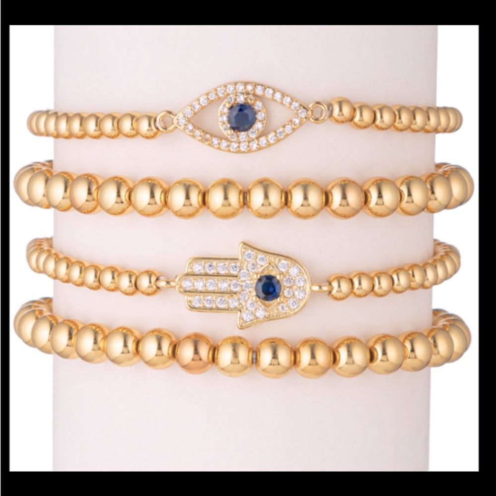 CZ Hamsa and Evil Eye Stretch Bracelet Set
